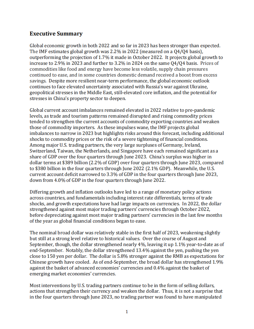 美国财政部-美国主要贸易伙伴宏观经济和外汇政策报告（英）-2023.11-47页.pdf 第3页