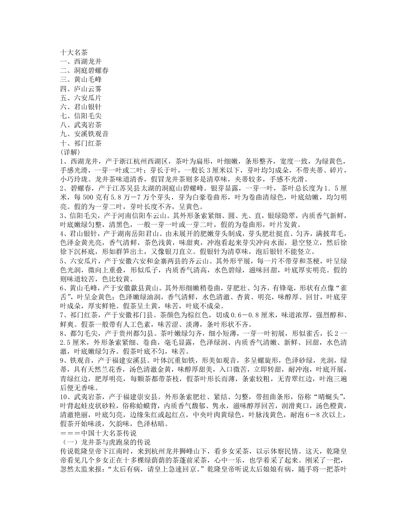 中国十大名茶及传说.txt 第1页