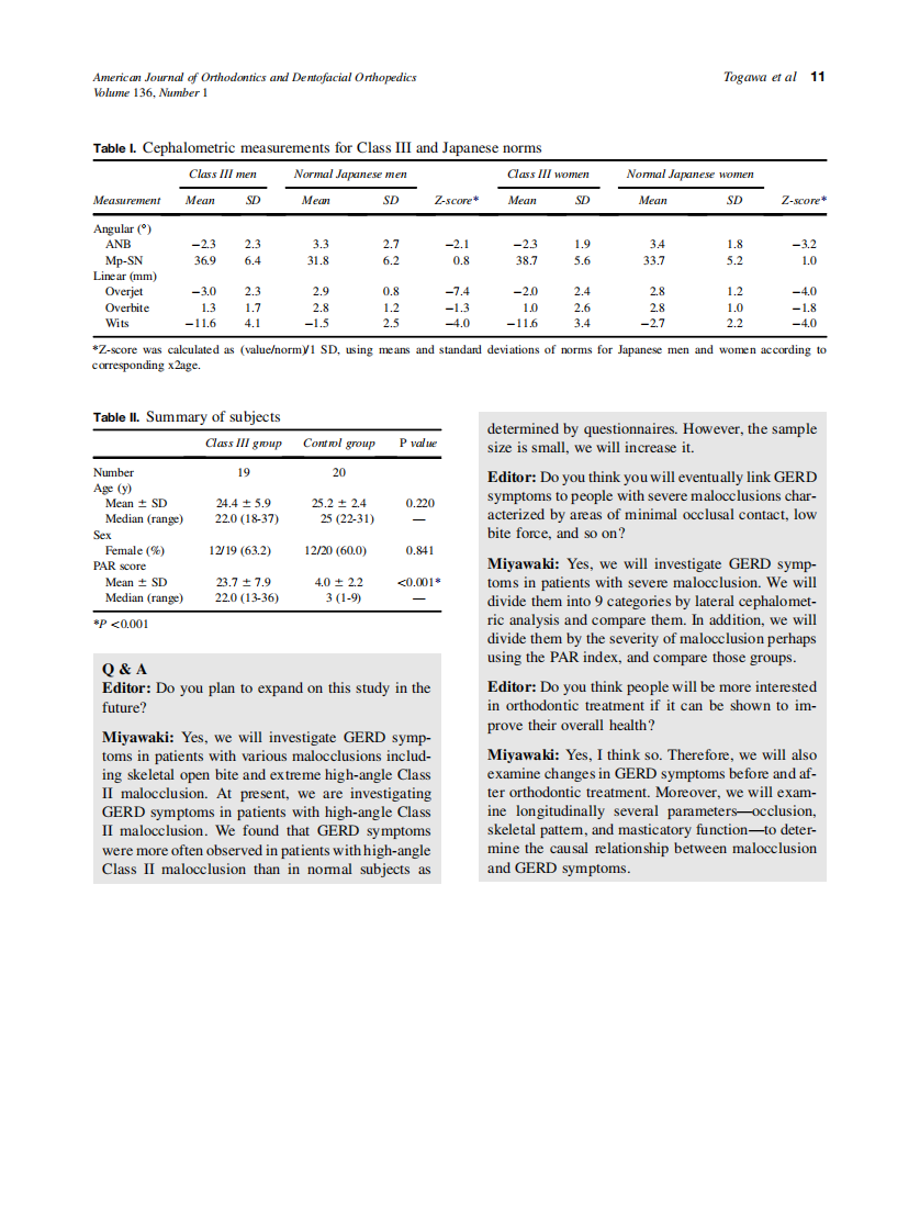 Togawa_Editor's-Summary-and-Q&A-Gastroesophageal-reflux-symptoms-in-adults-with-skeletal-Class-III-malocclusion-examined-by-questionnaires_2009.pdf 第2页