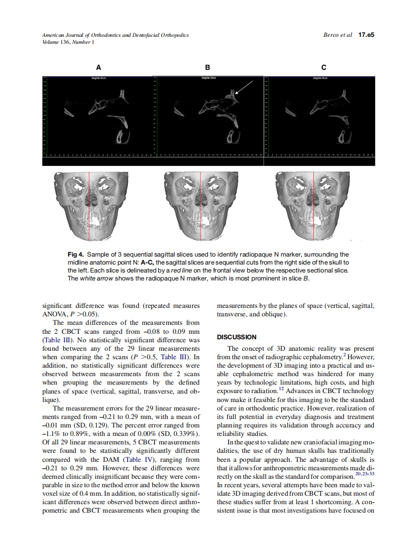 Berco_Accuracy-and-reliability-of-linear-cephalometric-measurements-from-cone-beam-computed-tomography-scans-of-a-dry-human-skull_2009.pdf 第5页