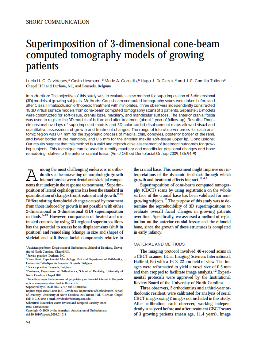 Cevidanes_Superimposition-of-3-dimensional-cone-beam-computed-tomography-models-of-growing-patients_2009.pdf 第1页