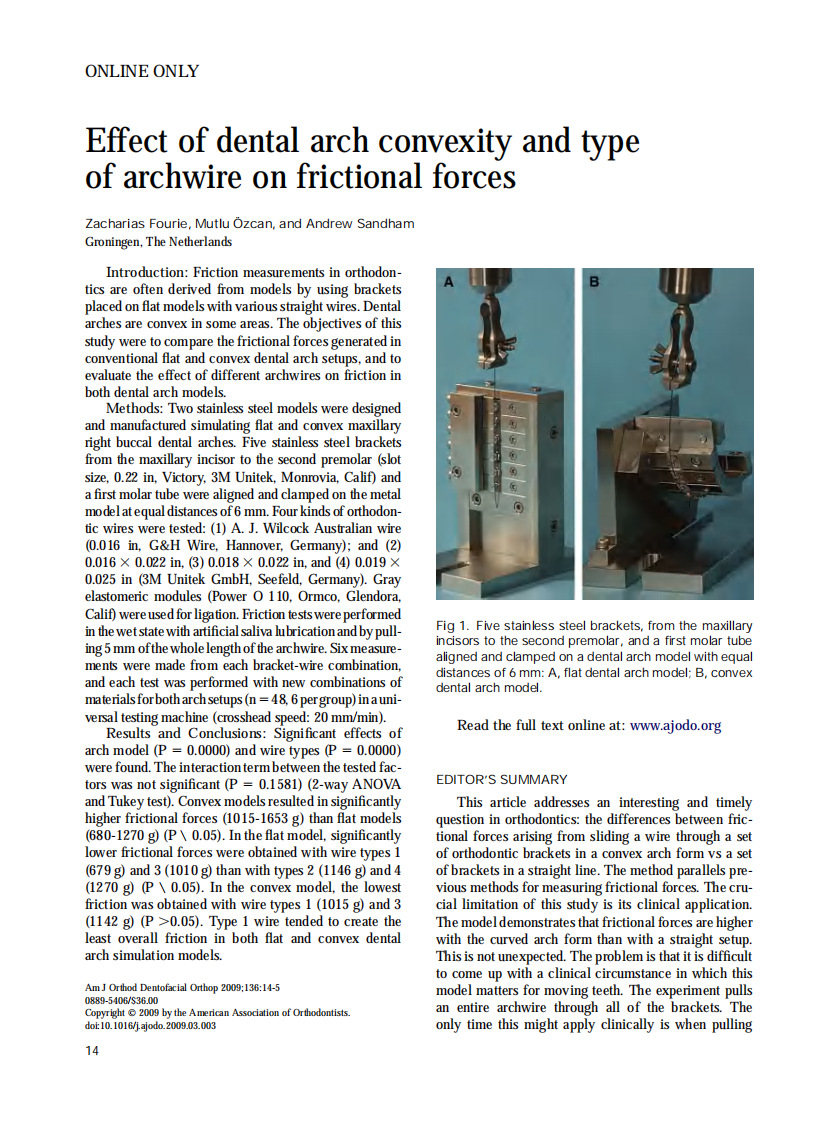 Fourie_Editor's-Summary-and-Q&A-Effect-of-dental-arch-convexity-and-type-of-archwire-on-frictional-forces_2009.pdf 第1页
