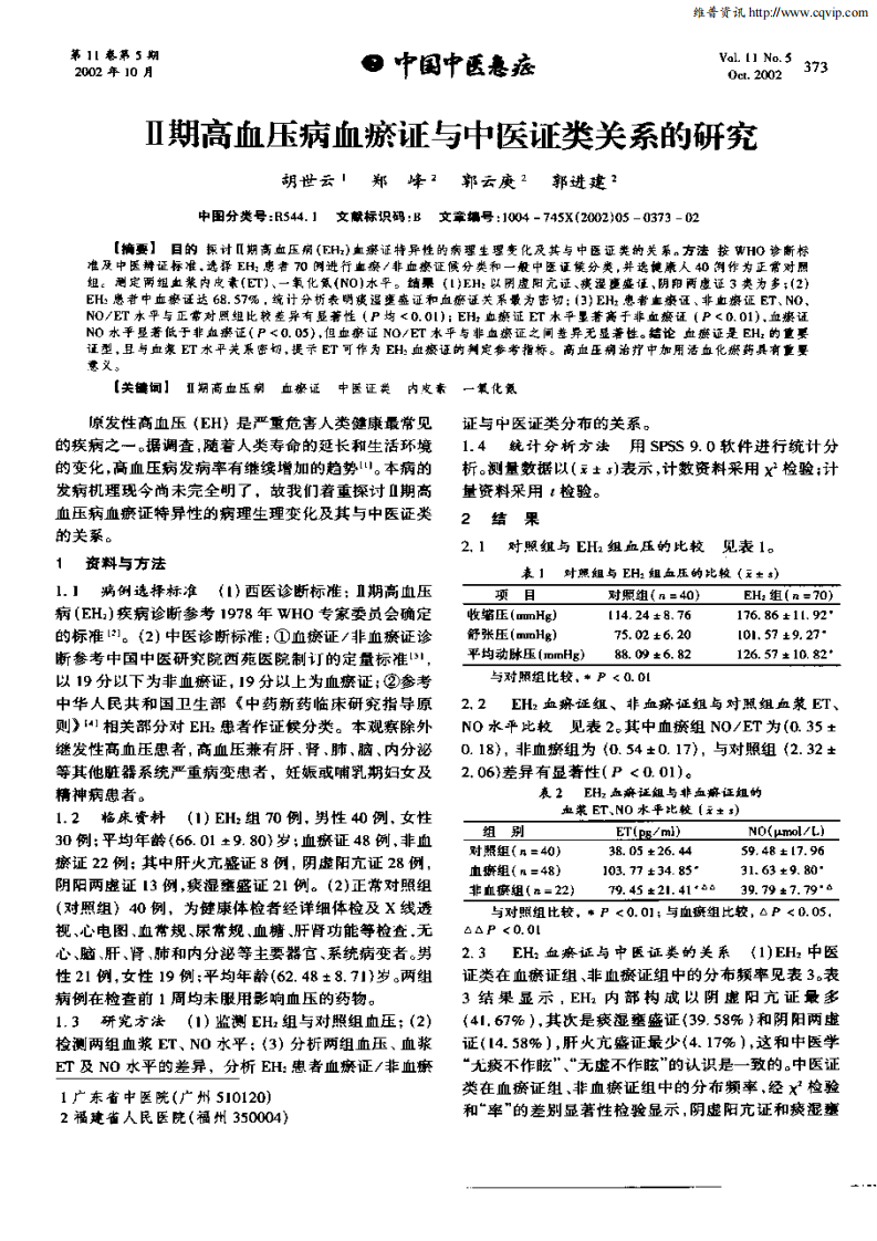 Ⅱ期高血压病血瘀证与中医证类关系的研究.pdf 第1页