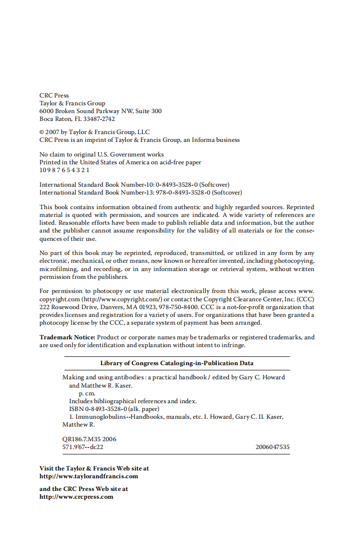 抗体Making and Using Antibodies - A Practical Handbook[[公众微信号：bioworlde]].pdf 第3页